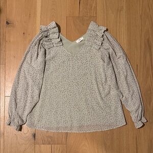 entro Sage Green V-Neck Ruffle-Shoulder Blouse